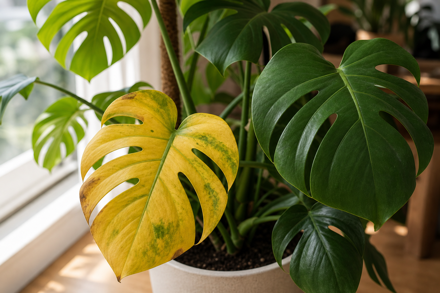 Why Are My Monstera Leaves Turning Yellow? plant symptom example